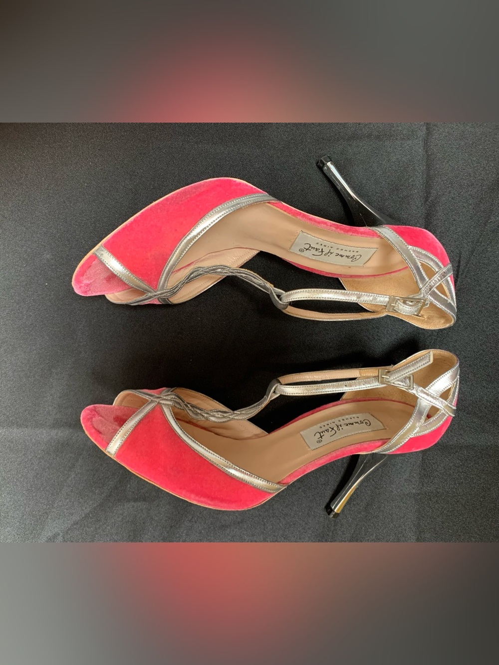 Comme Il Faut Argentine Tango Size 38 Bright Pink Velvet & Silver Heels:3.5”